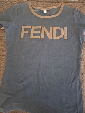 Fendi Black Tee with Brown Logo and Trim